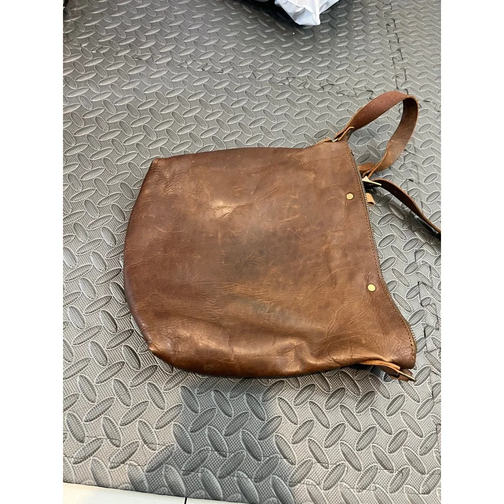 In Blue Handmade Leather Crossbody Bag Purse Brown Distressed Zip Shoulder